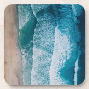 Blauwe oceaan golven zandstrand bier onderzetter