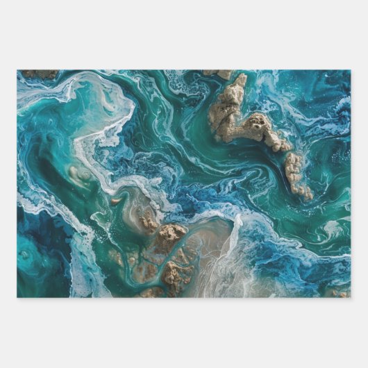 Blauwe Oceaan Inpakpapier Vel (Voorkant)