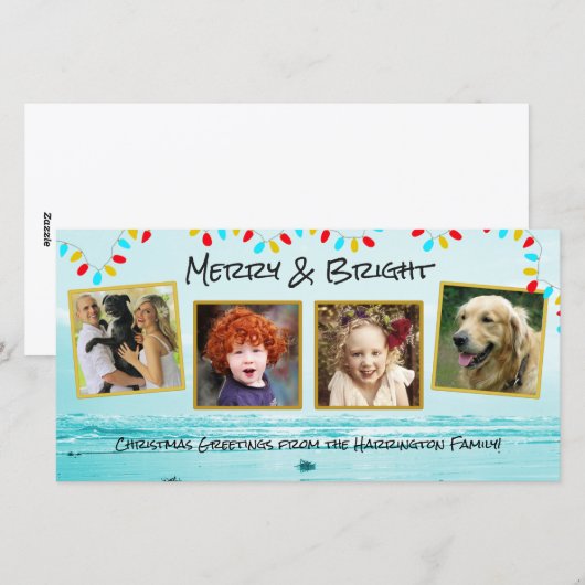 Blauwe Oceaan Kerstfamilie Fotocollage Kaarten (Voorkant / Achterkant)