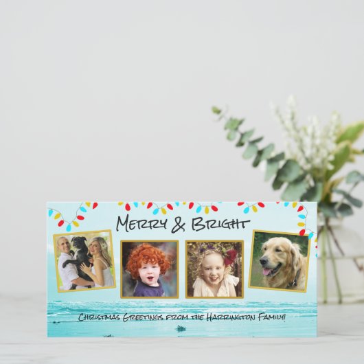 Blauwe Oceaan Kerstfamilie Fotocollage Kaarten (Staand voorkant)