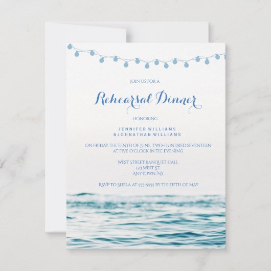 Blauwe oceaan licht repetitie dineruitnodigingen kaart (Voorkant)