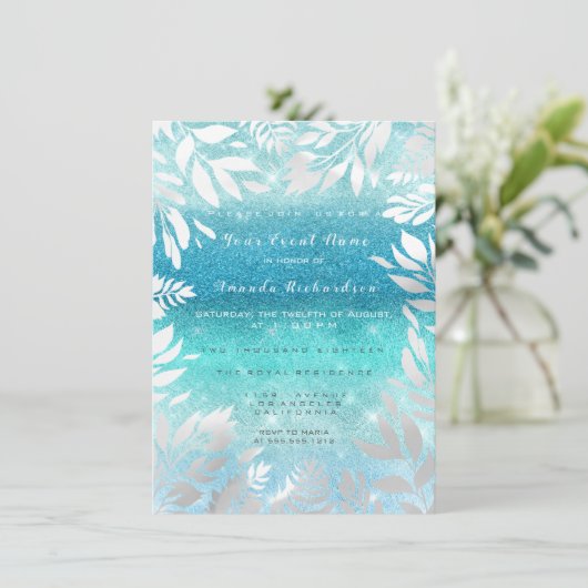 Blauwe Oceaan Lucht Glitter Ombre Bloem Bladmetaal Kaart (Staand voorkant)