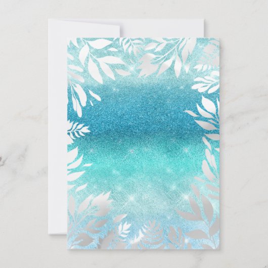 Blauwe Oceaan Lucht Glitter Ombre Bloem Bladmetaal Kaart (Achterkant)