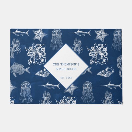 Blauwe oceaan Mariene Dieren Pattern Beach House Deurmat (Voorkant)