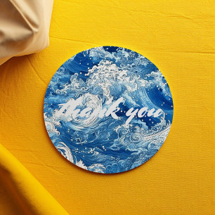 Blauwe oceaan met golven bedankt ronde sticker