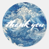 Blauwe oceaan met golven dank je ronde sticker (Voorkant)