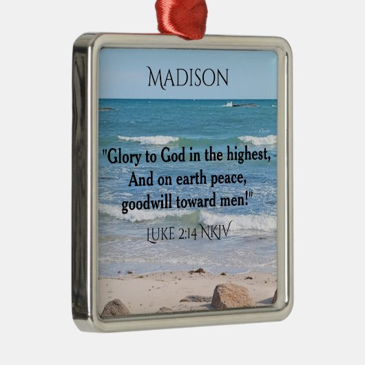 Blauwe oceaan met kerstmis aangepaste naam metalen ornament (Rechts)