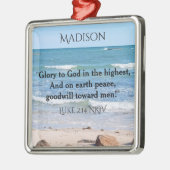 Blauwe oceaan met kerstmis aangepaste naam metalen ornament (Links)