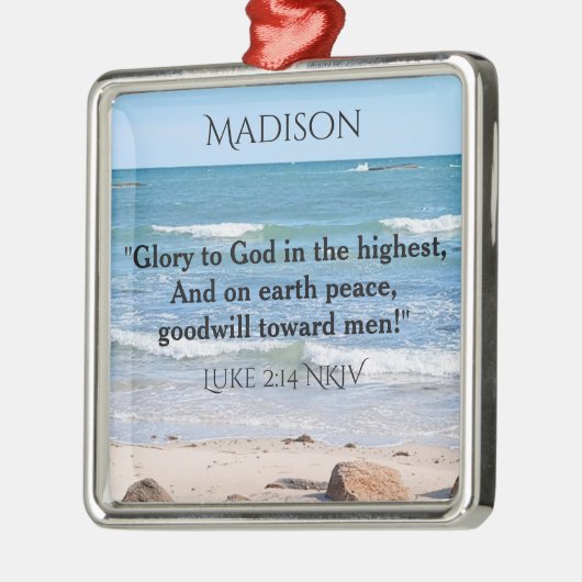 Blauwe oceaan met kerstmis aangepaste naam metalen ornament (Links)