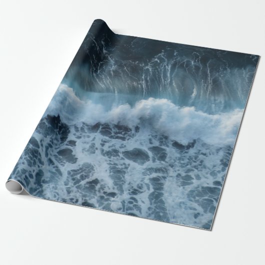 Blauwe oceaan Nautical Zee Waves Cadeaupapier (Uitgerold)