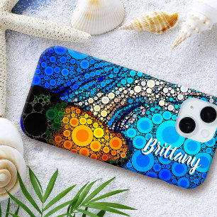 Blauwe oceaan oranje zee kwallen script naam leuk iPhone 15 case