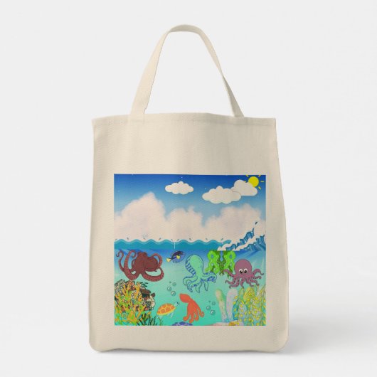 Blauwe Oceaan Schattigee Octopus Diep Zee Tropisch Tote Bag (Achterkant)