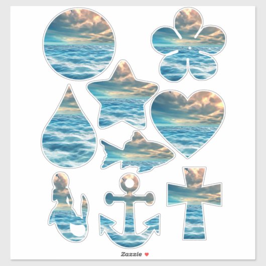 Blauwe oceaan Seascape Cloudy Sky geometrische vor Sticker (Vel)