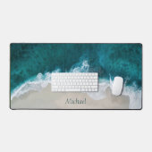 Blauwe oceaan strand kust initialen bureaumat (Keyboard & Muis)