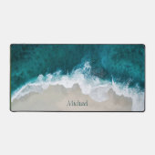 Blauwe oceaan strand kust initialen bureaumat (Voorkant)