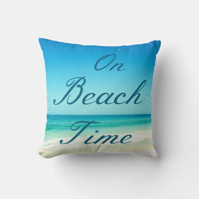 Blauwe Oceaan Strand Typografie Kussen (Voorkant)