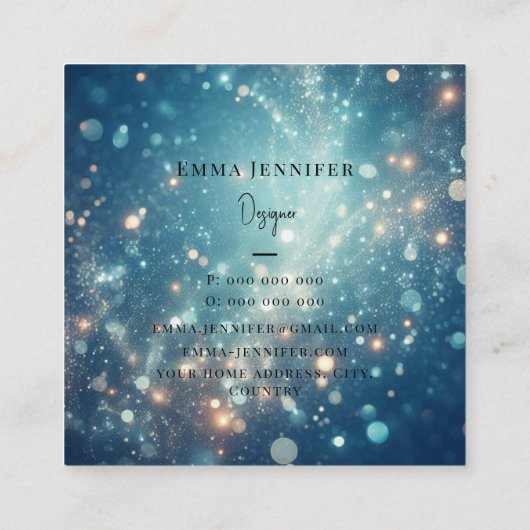 Blauwe Oceaan Subtiele zachte glitter achtergrond Vierkante Visitekaartje (Achterkant)