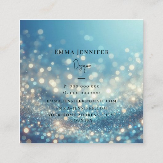 Blauwe Oceaan Subtiele zachte glitter achtergrond Vierkante Visitekaartje (Achterkant)