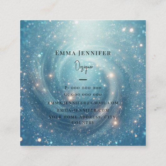 Blauwe Oceaan Subtiele zachte glitter achtergrond Vierkante Visitekaartje (Achterkant)