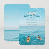 Blauwe oceaan surfer moderne bruiloft kaart (Voorkant / Achterkant)