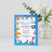 Blauwe Oceaan Theme Children's Birthday Party Kaart (Staand voorkant)