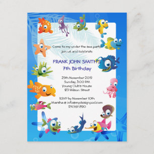 Blauwe Oceaan Theme Children's Birthday Party Kaart
