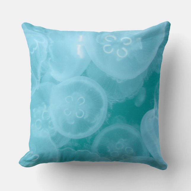 Blauwe oceaan, transparante kwal gooit kussens (Voorkant)