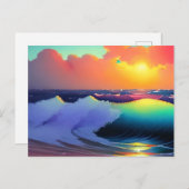 Blauwe Oceaan Water en Roze Wolken Briefkaart (Voorkant / Achterkant)