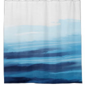 Blauwe Oceaan Waterverf Abstract Zee Monogram Douchegordijn (Voorkant)