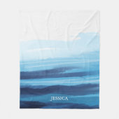 Blauwe Oceaan Waterverf Abstract Zee Monogram Fleece Deken (Voorkant)