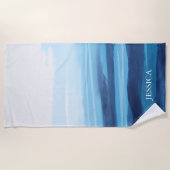 Blauwe Oceaan Waterverf Abstract Zee Monogram Strandlaken (Voorkant)