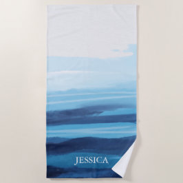 Blauwe Oceaan Waterverf Abstract Zee Monogram Strandlaken