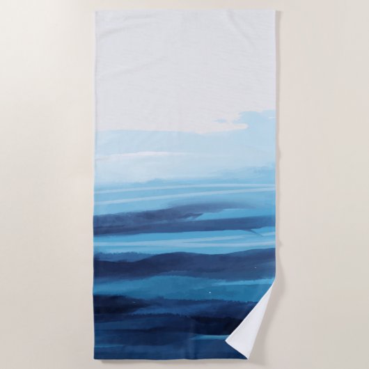 Blauwe Oceaan Waterverf Abstract Zee Monogram Strandlaken (Voorkant)