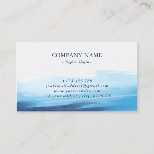 Blauwe Oceaan Waterverf Abstract Zee Monogram Visitekaartje (Achterkant)