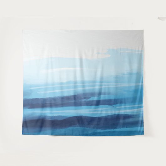 Blauwe Oceaan Waterverf Abstract Zee Monogram Wandkleed (Voorkant (horizontaal))