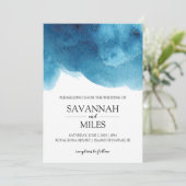 Blauwe Oceaan Waterverf Modern Huwelijksuitnodigin Kaart (Staand voorkant)