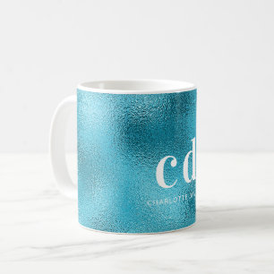 Blauwe oceaan witte monogram koffiemok
