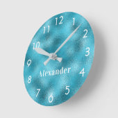 Blauwe oceaan witte monogram ronde klok (Hoek)