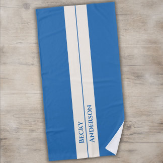 Blauwe Oceaan, Witte Zand, Blauwe Tekst, Retro Strandlaken