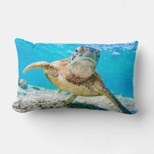 Blauwe oceaan zee schildpad gezicht voor lumbaal k kussen