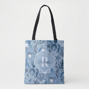 Blauwe Oceaan Zeeleven Kust Monogram Test Tote Bag