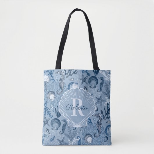 Blauwe Oceaan Zeeleven Kust Monogram Test Tote Bag (Voorkant)