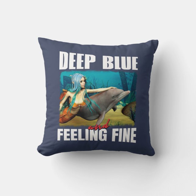 Blauwe Oceaan Zeemeermin Dolfijn Kunst Kussen (Voorkant)