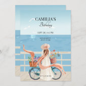 Blauwe Oceaan zomer meisje met fiets Kaart (Voorkant / Achterkant)