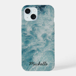 Blauwe Oceaan Zomer Strandgolven Gepersonaliseerde iPhone 15 Case