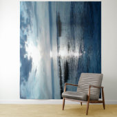 Blauwe Oceaan Zonsondergang Blauwe Wolken Tapestry Wandkleed (In situ)