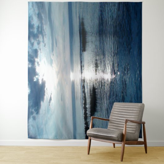 Blauwe Oceaan Zonsondergang Blauwe Wolken Tapestry Wandkleed (In situ)