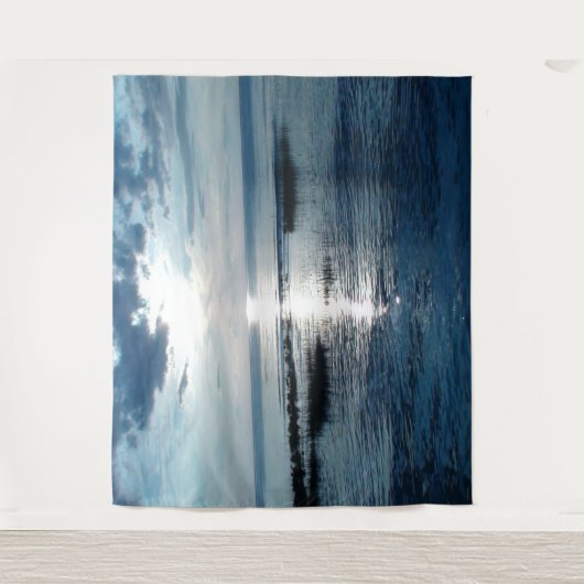 Blauwe Oceaan Zonsondergang Blauwe Wolken Tapestry Wandkleed (Voorkant)