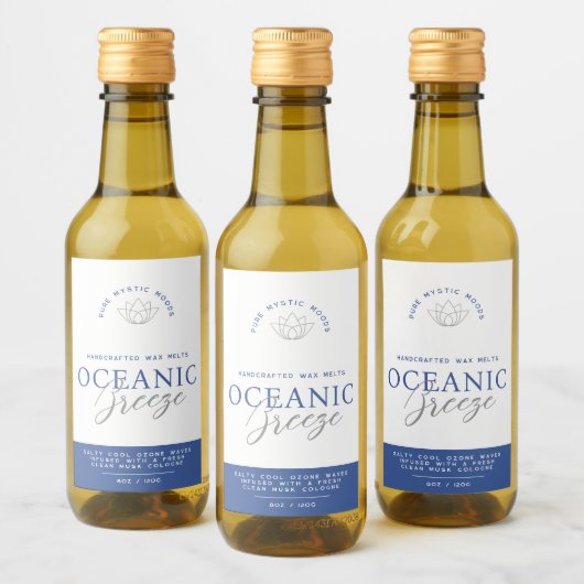 Blauwe oceaanbries geurende was smelt productlabel wijn etiket (Flessen)