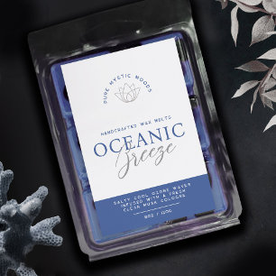 Blauwe oceaanbries geurende was smelt productlabel wijn etiket
